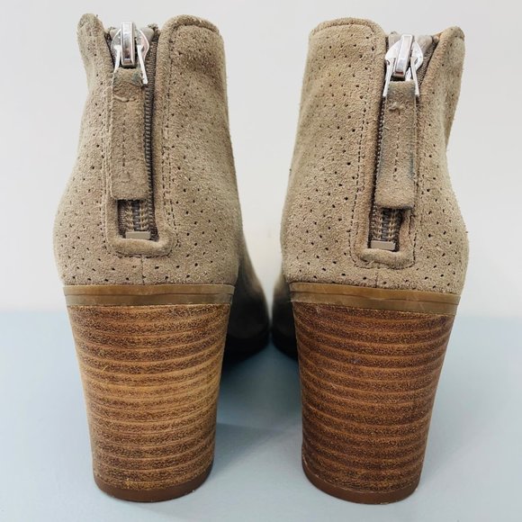 Franco Sarto Goldie Ankle Booties Boots Block Heel Peek Toe Suede Tan Womens 6 - Picture 9 of 15